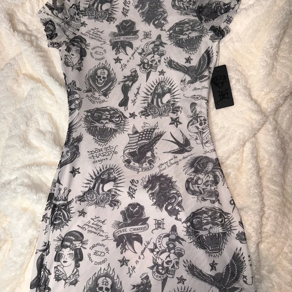 Ed Hardy Black and White Graphic Mini Dress - Picture 2 of 7